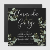 Elegante schwarze Eukalyptus-Blätter Save the Date Magneteinladung (Vorne/Hinten)