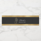 Elegante Schwarze Farbe Golden Lavendel Blumen Wasserflaschenetikett (Einzelnes Label)