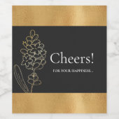 Elegante Schwarze Farbe Golden Lavendel Blumen Weinetikett (Einzelnes Label)