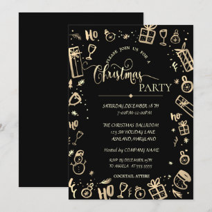 Elegante schwarze Firmenweihnachtsfeier in Gold Einladung