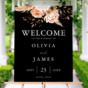 Elegante Schwarze Flora Hochzeit im Herbst Willkom Acrylschild