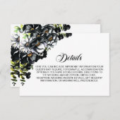Elegante Schwarze Flora Hochzeitdetails Begleitkarte (Vorne/Hinten)