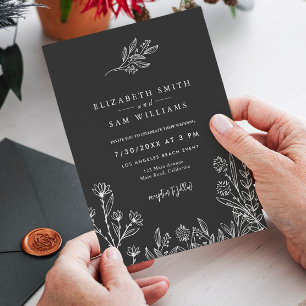 Elegante Schwarze Flora Kleine Hochzeit Einladung