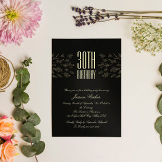 Elegante Schwarze Flora Minimal Einladung