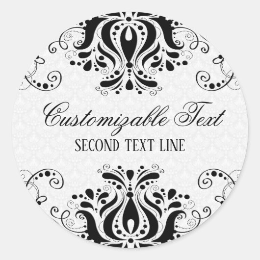 Elegante Schwarze Flora Schnürsenkel & weiße Damas Runder Aufkleber (Vorderseite)