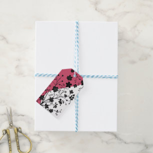 Elegante Schwarze Flora Silhouette auf Rosa und We Geschenkanhänger
