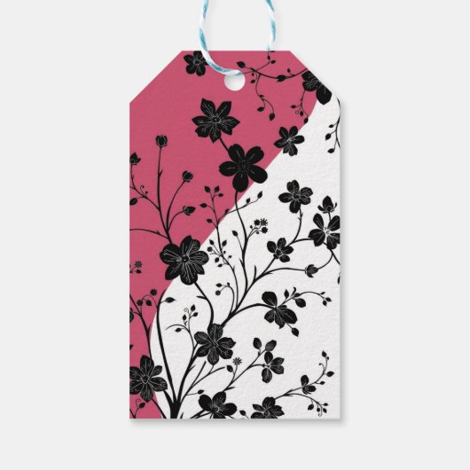 Elegante Schwarze Flora Silhouette auf Rosa und We Geschenkanhänger (Rückseite)