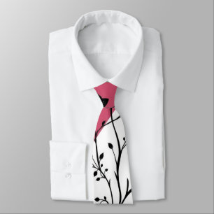 Elegante Schwarze Flora Silhouette auf Rosa und We Krawatte