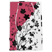 Elegante Schwarze Flora Silhouette auf Rosa und We Mittlere Geschenktüte (Vorderseite)