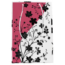 Elegante Schwarze Flora Silhouette auf Rosa und We