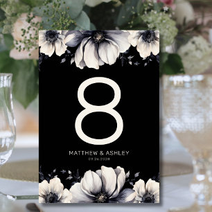 Elegante schwarze florale Hochzeit Tischnummer