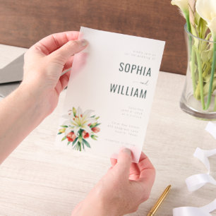 Elegante schwarze florale Hochzeitseinladung Pergament Einladungen