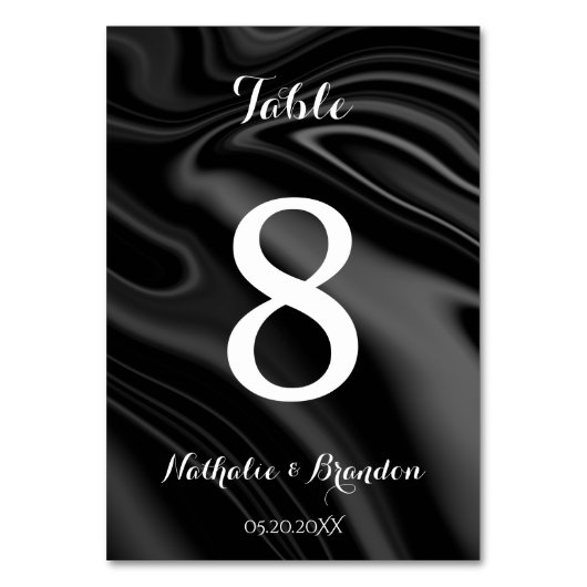 Elegante schwarze flüssige Tischnummer (Vorderseite)