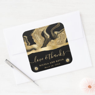 Elegante schwarze Folie und goldener Glitter-Achat Quadratischer Aufkleber