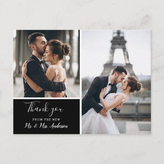 Elegante Schwarze FotoCollage | Blank Vielen Dank Postkarte (Vorderseite)