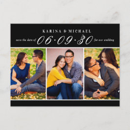 Elegante Schwarze Fotocollage Hochzeit speichern S Ankündigungspostkarte