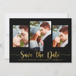 Elegante Schwarze FotoCollage Save the Date Karte