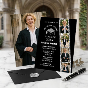 Elegante schwarze Fotostreifen-Abschlussfeier mit  Einladung