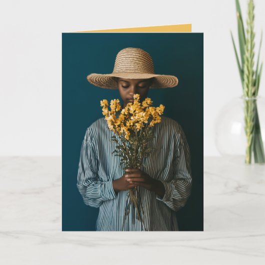 Elegante Schwarze Frau mit Blume Karte (Vorderseite)