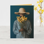 Elegante Schwarze Frau mit Blume Karte (Gelbe Blume)