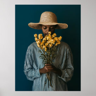 Elegante Schwarze Frau mit Blume Poster