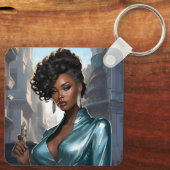 Elegante Schwarze Frau Schlüsselanhänger (Rückseite)