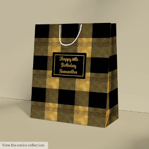 Elegante schwarze Geschenktasche mit gedrucktem Na Mittlere Geschenktüte
