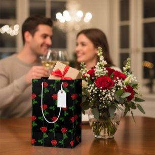 Elegante schwarze Geschenktasche mit handgezeichne Mittlere Geschenktüte