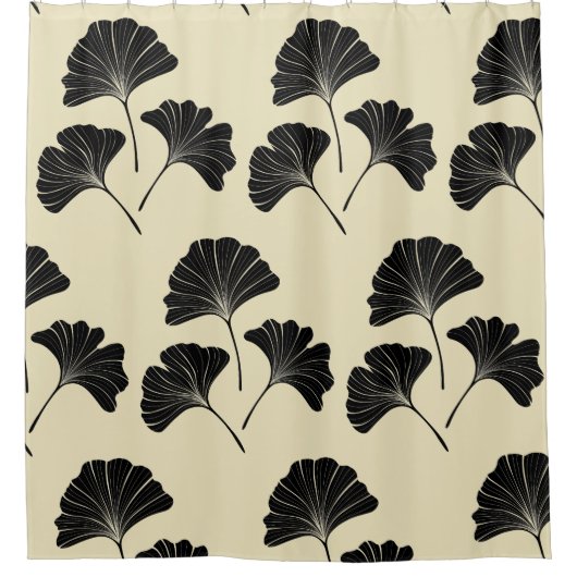 Elegante, schwarze Ginkgo-Blätter duschen Vorhang (Vorderseite)