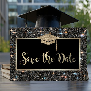Elegante schwarze Glitter-Abschluss-Save-The-Date Save The Date