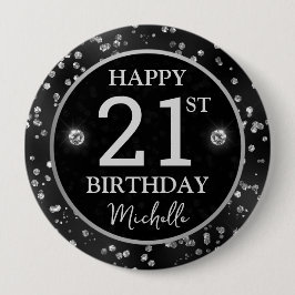 Elegante schwarze Glitter-Diamanten Geburtstag Button