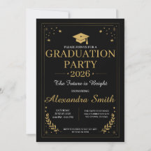 Elegante schwarze Gold-Abschlussfeier-Einladung