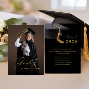 Elegante schwarze Gold-Abschlussfeier mit Foto-Ank Ankündigung