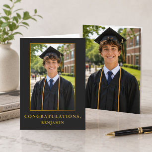 Elegante schwarze Gold-Abschlussfoto Karte