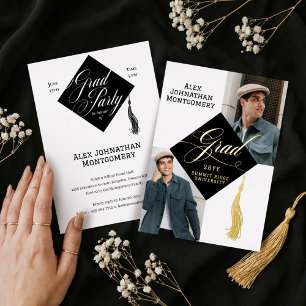 Elegante schwarze Gold-Abschlusskappe Quaste Absch Folieneinladung