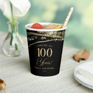 Elegante schwarze Gold-Achat-100-Geburtstagsfeier Pappbecher