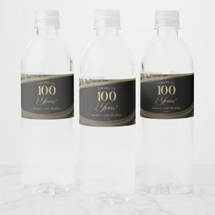 Elegante Schwarze Gold-Achat-100-Geburtstagsfeier Wasserflaschenetikett