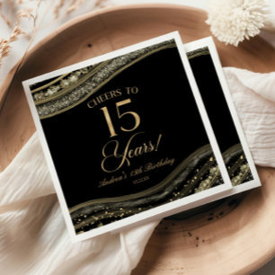 Elegante Schwarze Gold-Achat 15. Geburtstagsfeier Serviette