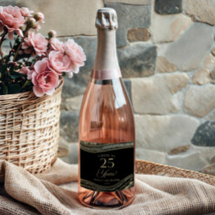 Elegante Schwarze Gold-Achat 25. Geburtstagsfeier Schaumweinetikett