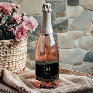 Elegante schwarze Gold-Achat 30. Geburtstagsfeier Schaumweinetikett