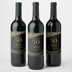Elegante schwarze Gold-Achat-50.-Geburtstagsfeier Weinetikett