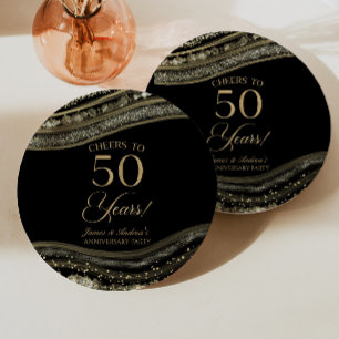 Elegante Schwarze Gold-Achat-50-Jahres-Jubiläumsfe Pappteller