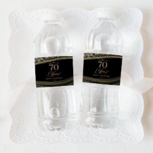 Elegante schwarze Gold-Achat-70.-Geburtstagsfeier Wasserflaschenetikett