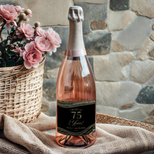 Elegante schwarze Gold-Achat-75. Geburtstagsfeier Schaumweinetikett