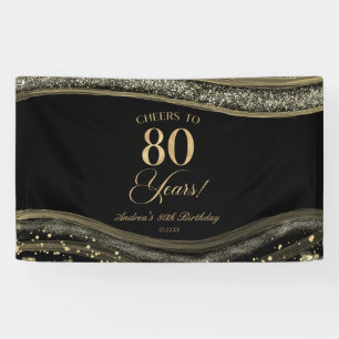 Elegante schwarze Gold-Achat 80. Geburtstagsfeier Banner