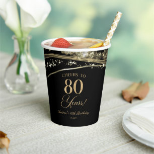 Elegante schwarze Gold-Achat-80.-Geburtstagsfeier Pappbecher