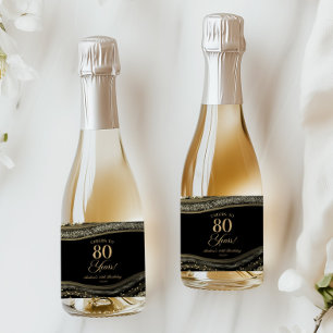 Elegante Schwarze Gold-Achat-80.-Geburtstagsfeier Schaumweinetikett