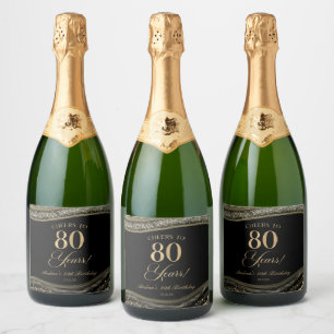 Elegante schwarze Gold-Achat-80.-Geburtstagsfeier Schaumweinetikett