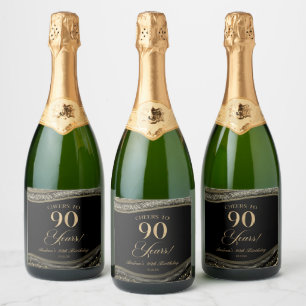 Elegante schwarze Gold-Achat-90.-Geburtstagsfeier Schaumweinetikett