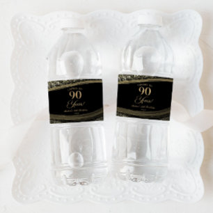 Elegante schwarze Gold-Achat-90.-Geburtstagsfeier Wasserflaschenetikett